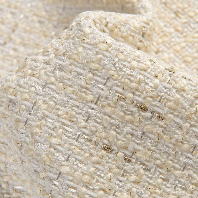 Sewing Tweed - Warna Krem dan Benang Emas Kain