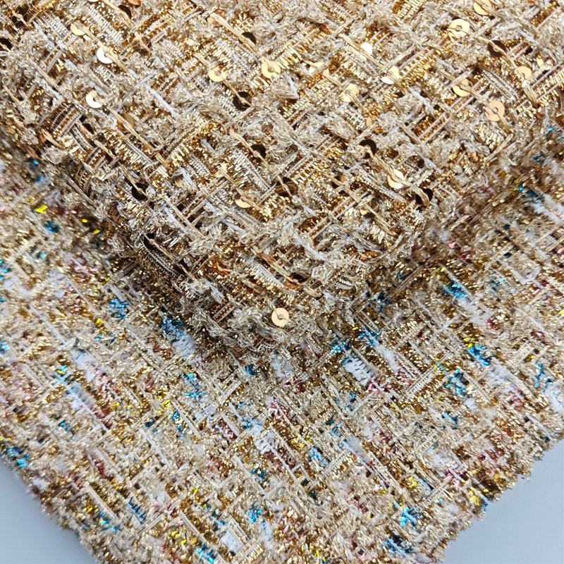 Sewing Tweed - Kain Tweed Rajut Berwarna Emas dengan