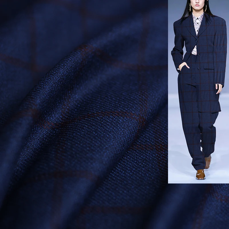 Sewing Tweed - Redripberry biru kotak-kotak wol wol wol