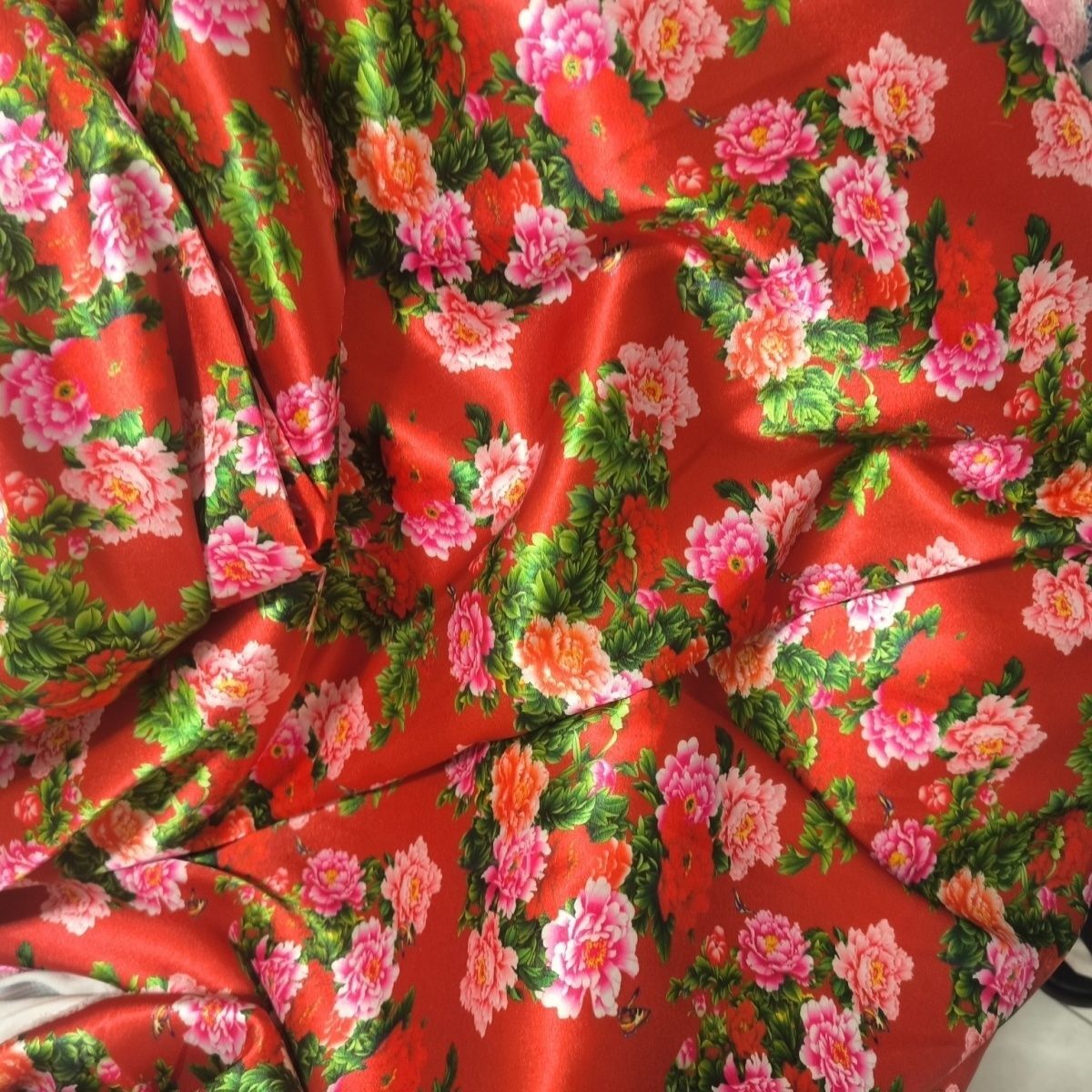 Textile For Sewing - Kain Satin Asetat Motif Bunga Halus