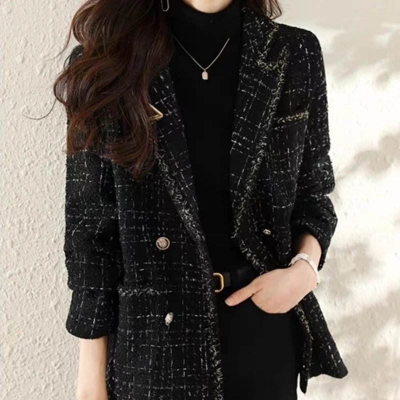 Sewing Tweed - Jas Blazer Wanita Musim Gugur Dingin