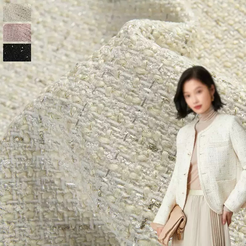 Warna Krem dan Benang Emas Kai - Sewing Tweed ulasan dan harga