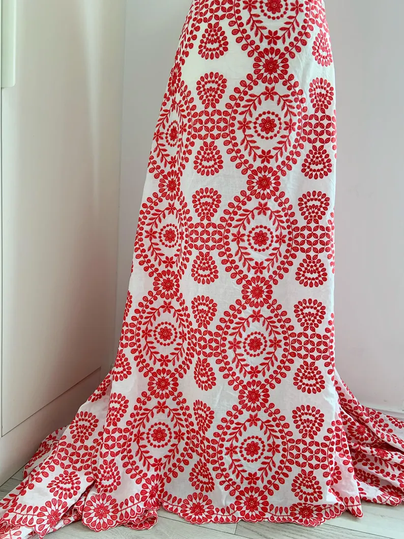 Kain Renda Lubang Katun Off Wh - Sewing Eyelet Fabric ulasan dan harga