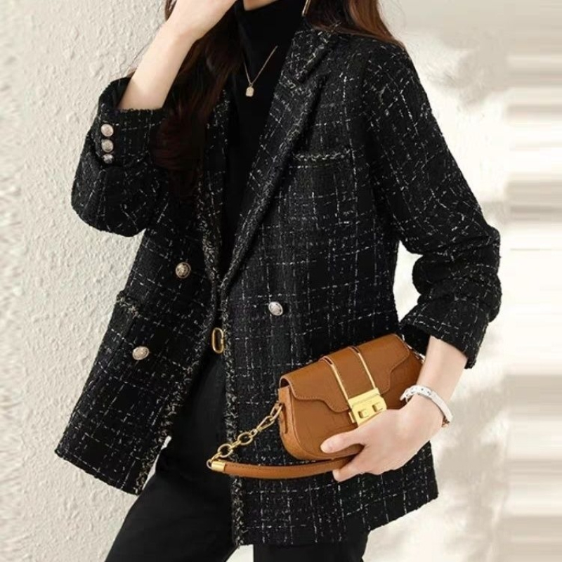 Jas Blazer Wanita Musim Gugur  - Sewing Tweed ulasan dan harga